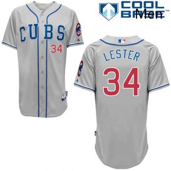 Mens Majestic Chicago Cubs 34 Jon Lester Replica Grey Alternate Road Cool Base MLB Jersey